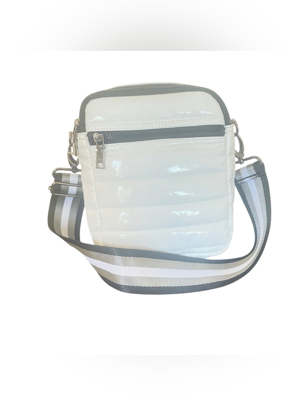 THINK ROYLN White Quilted Crossbody with Striped Strap